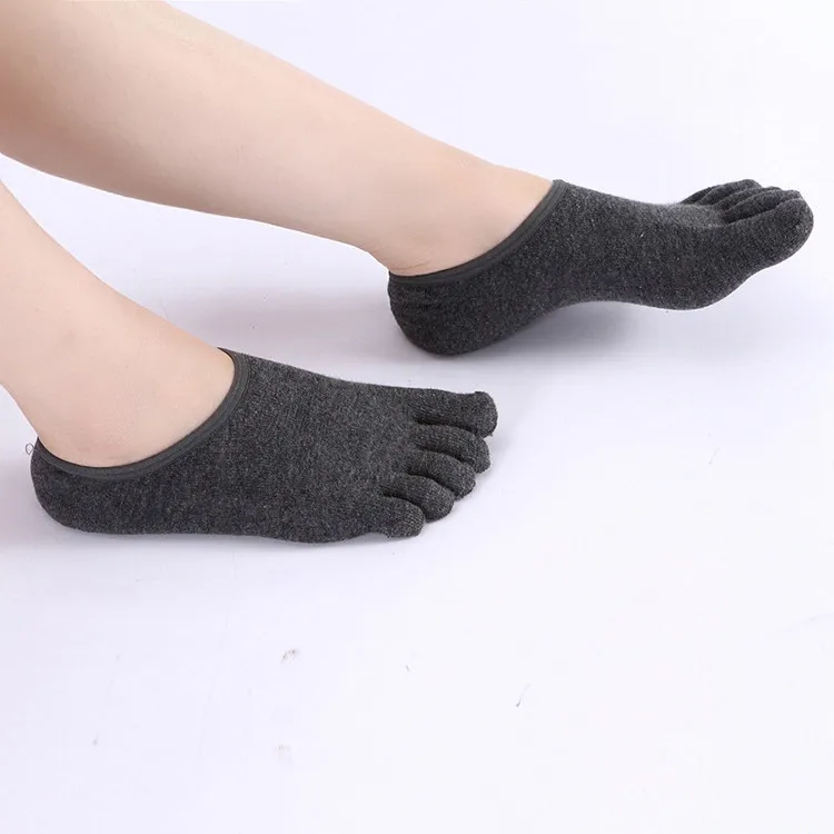 Летние хлопковые мужские невидимые носки-башмачки, тонкие, с пятью носками, с закрытым носком, Нескользящие, силиконовые, дышащие, 5 носок с пальцами - Цвет: Темно-серый
