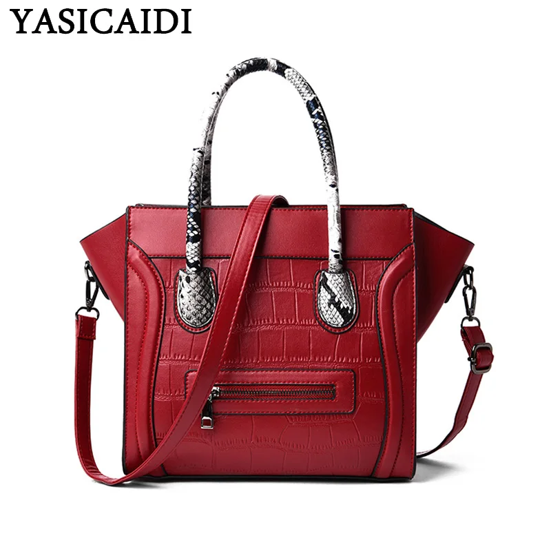 

YASICAIDI 2019 Fashion Alligator PU Top-Handle Ladies Hand Bags Rivet Decor Leather Crossbody Shoulder Bag Casual Tote Women Bag
