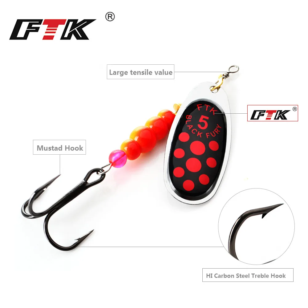 

FTK Similar Spinner Bait bass Lures 1#-5# Fishing Spoon Hard Bait With Mustad Treble Hooks For Carp Lure Fishing