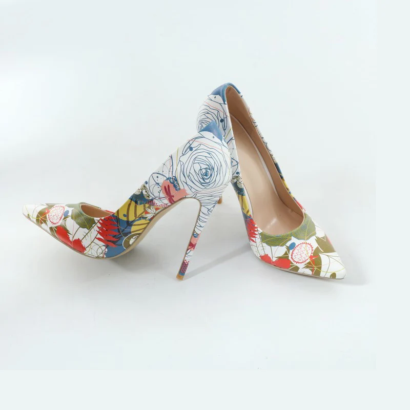 New 12cm Heels Women Pumps Sexy Pointed Toe Print High Heels Mixed Fashion Colors Thin Heels Office Lady Shoe