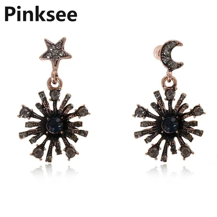 

Baroque Retro Style Star Moon Earrings for Women Girls Crystal Flower snowflake Dangle Statement Earrings Jewelry Xmas Gift