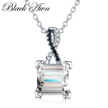 

[BLACK AWN] 925 Sterling Silver Fine Jewelry Trendy Engagement Necklaces for Women Wedding Pendants P026