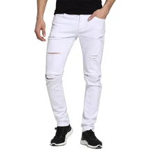 Men White Jeans Fashion Design Slim Fit Casual Skinny Ripped Jeans For Men H1704