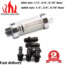 PRECISION AUTO LABS 1/4″ 3/8″ 5/16″ Universal Clear View Inline Fuel Filter Chrome Plated Hose Barb 9706