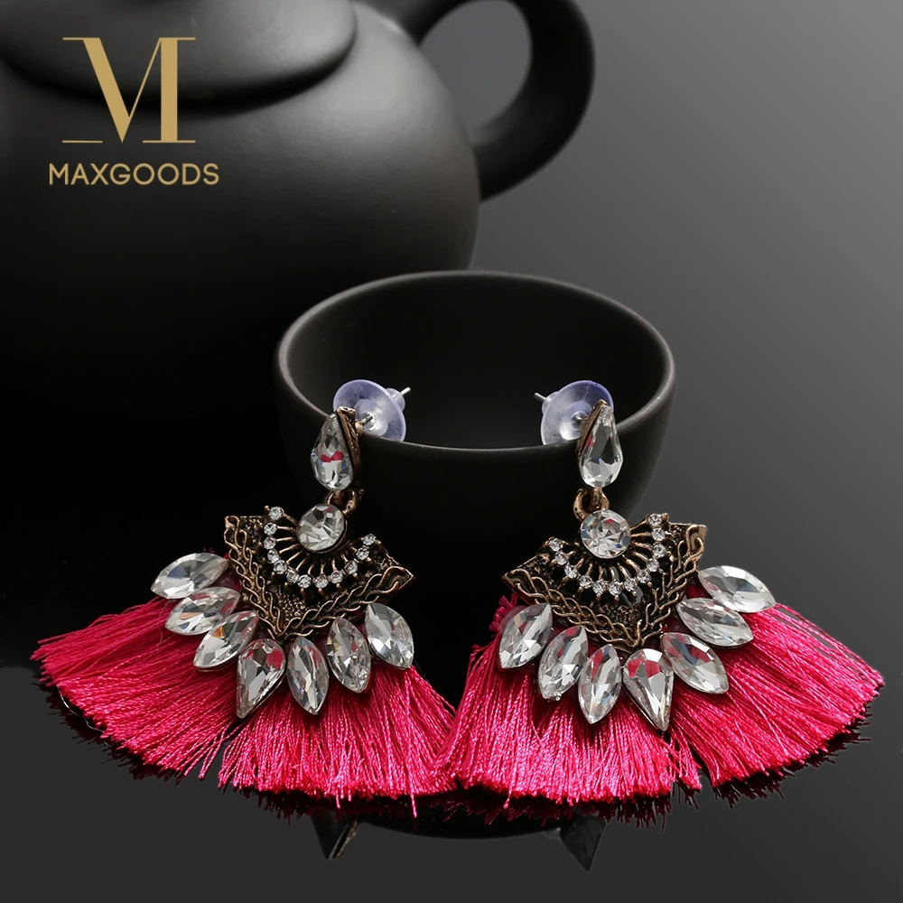 

1Pair Handmade crystal earrings fashion women statement tassel Earrings for women stud Fringing earrings