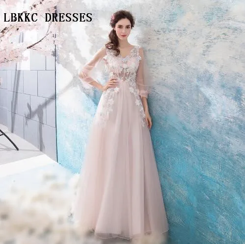 Light Peach Evening Dresses Romantic Style A Line Robe