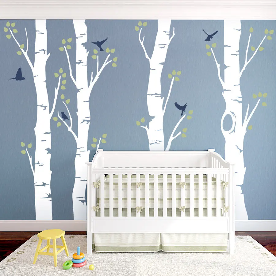 

244cm Tall Birch Tree With Birds Vinyl Wall Sticker Large Tree Wall Decal Baby Nursery Tree Home Decor DIY Removable Mural LC233