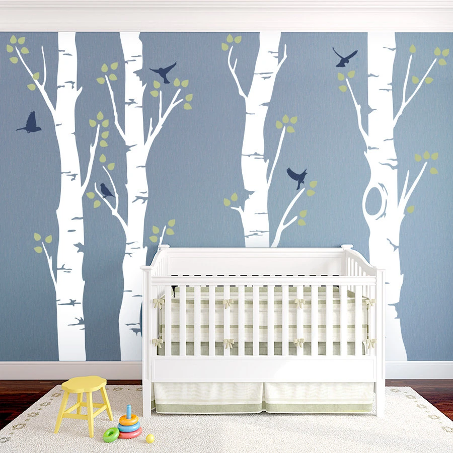 Light Grey DXLING 244cm Tall Unique 5 White Birch Trees with Branches Huge Size Wall Stickers for Kids Room Nursery Baby Wall Decals D641 