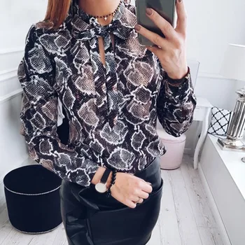 

Fashion Women Sexy Chiffon Blouses Casual Snake Skin Printed Shirts Ladies Loose Tops