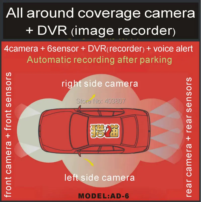 

360 degree panoramic reverse auxiliary system 4 channel DVR 6 ultrasonic front rear parking sensor 4 CCD camera