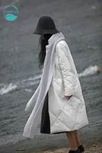 LinenAll women s down original design white and black vintage 100 cotton thickening warm long down