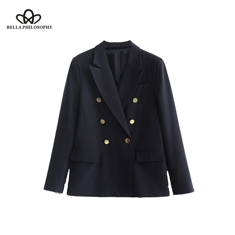 Wonder 2018 new autumn Double Breasted jackets Vintage Casual Female Long Sleeve Solid Outerwear Office Turn-Down Collar Coats