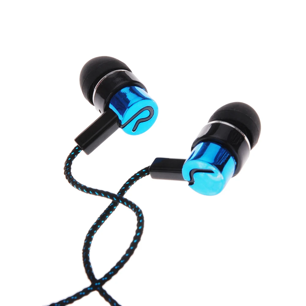 MP3/mp4 Roping стерео 3,5 мм Сабвуфер в ухо наушник 1,1 м светоотражающие волоконные тканевые металлические наушники Лидер продаж - Цвет: Синий