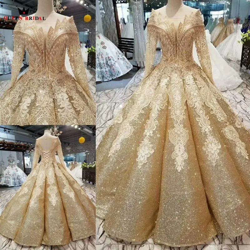 Бальное платье на заказ, кружевное винтажное свадебное платье с блестками и бусинами, свадебные платья с длинными рукавами, свадебное платье, настоящая фотография WD10 - Цвет: same as picture