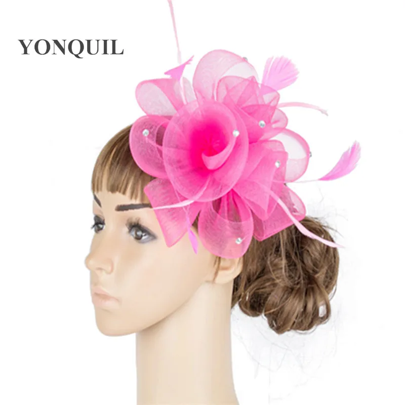 

Fashion color crinoline fascinator headwear feather colorful mesh party show hair accessories nice millinery cocktail hat MYQ042