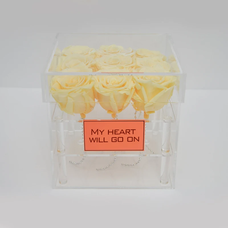 

Acrylic Champagne Rose Flower Box 9 holes Transparent Makeup Organizer Cosmetic Case With Lid Storage Box for Flower