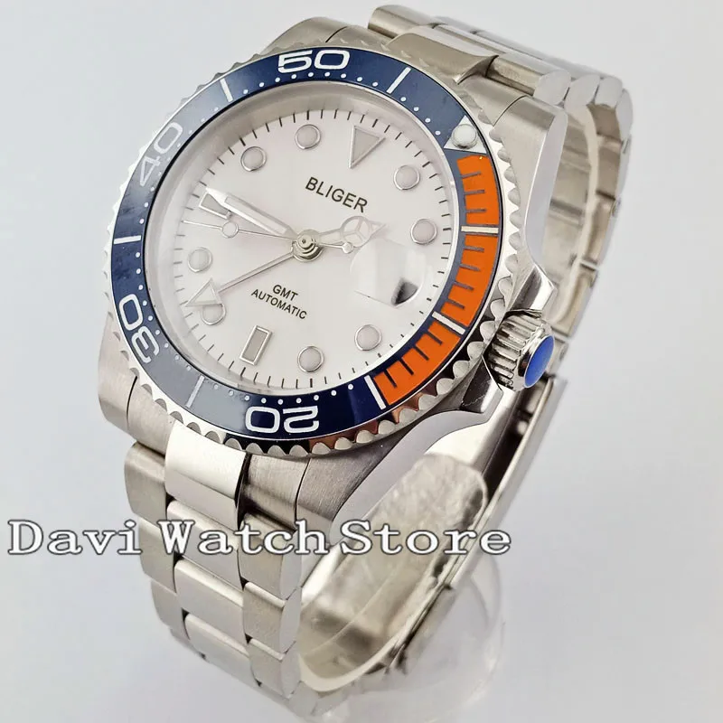 

40mm White Dial Stainless Steel Sliver Band GMT Automatic Steel Case Men's Casual Wristwatches 2676