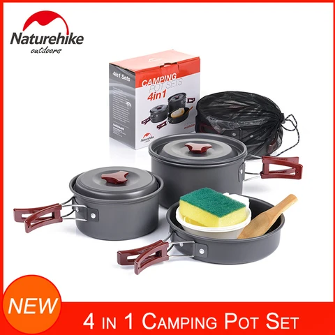 Equipamentos de Cozinha ao ar Pote de Piquenique Bagunça Mochila Livre Naturehike Caminhadas Camping Panelas Conjunto Cookset Portátil Compacto Kit