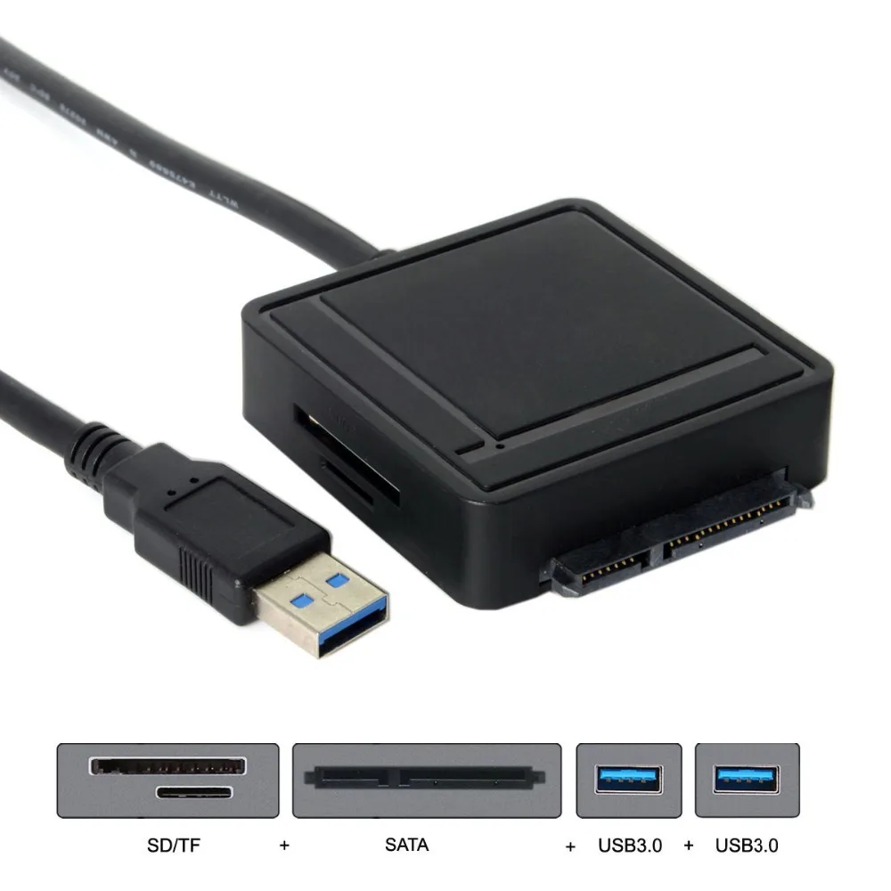 Адаптер с 2 портами USB 3 0 на SATA 5 дюйма и кардридером SD TF для ноутбука