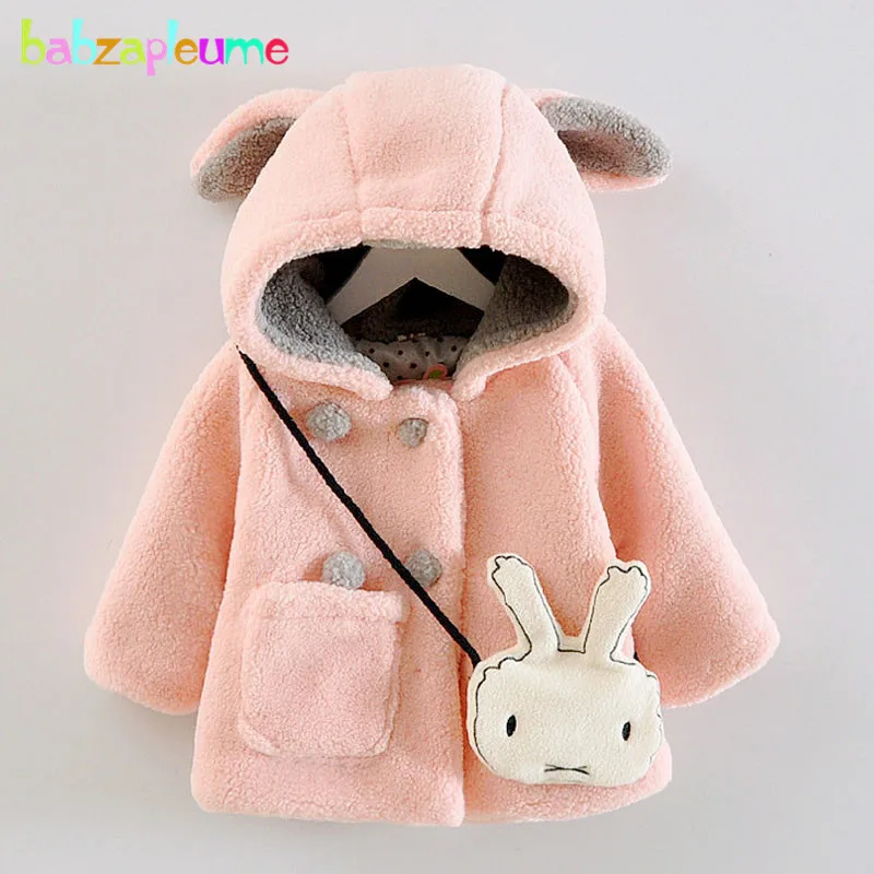 

2PCS/1-3Years/Autumn Winter Infant Jackets For Baby Girls Clothes Cute Hooded Kids Faux Fur Coats+Bag Children Outerwear BC1223
