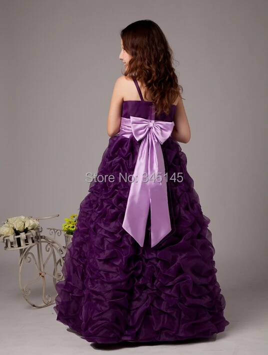 Прекрасный Фиолетовый цветок девушки пышные платья с бантом цветок Спагетти ремни декольте длиной до щиколотки индивидуальный заказ