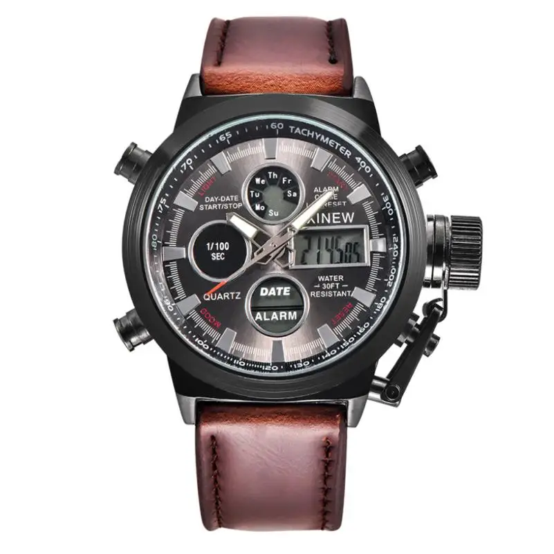 

2017 Hot Brand XINEW Chronograph Quartz Digital Sports Watches Men Leather LED Military Army Waterproof Wristwatch Reloj Hombre