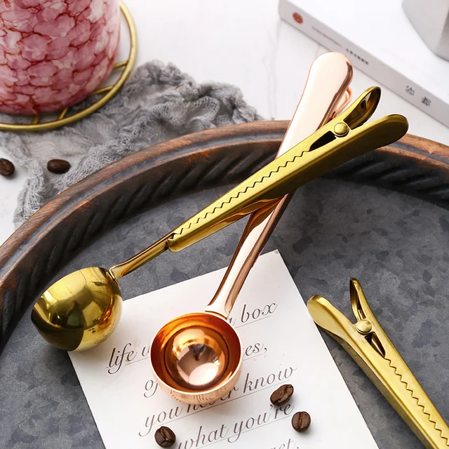 Best Price Stainless Steel Coffee Scoop 2 in 1 Gold Measuring Spoon Clip Long Measuring Spoon with Bag Clip Coffeeware Kitchen Accessories Best Price Stainless Steel Coffee Scoop 2 in 1 Gold Measuring Spoon Clip Long Measuring Spoon with Bag Clip Coffeeware Kitchen Accessories
