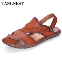 Tangnest/Мода г. мужские пляжные сандалии; Летние слипоны резиновая из мягкой дышащей ткани в стиле ретро Туфли без каблуков Для мужчин Прошитые тапочки XML213