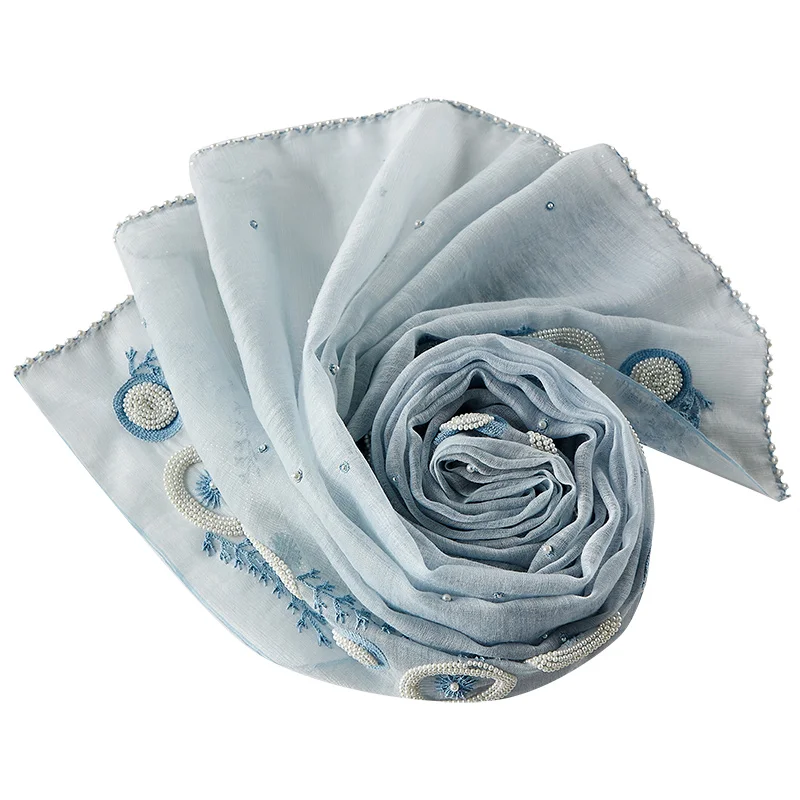 Japanese literary versatile silk Scarf women Indian handmade beaded silk wool scarf women travel photo warm scarf for ladies