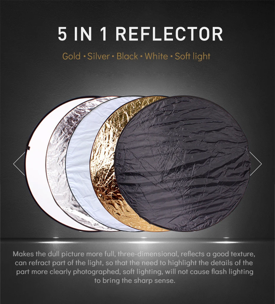 TiYiViRi 60CM 80CM 5 in 1 Collapsible Multi-Disc Light Reflector Round PhotographyPhoto Reflector with Cariing Bag for Studio (1)