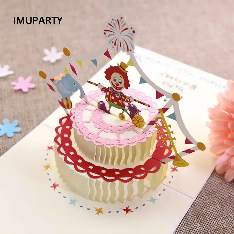 1pc 3d Creux Cirque Invitation Carte Pour Enfants Fete D Anniversaire Fournitures Cartes De Voeux Pour Invites Clown Elephant Cirque Theme Gateau Aliexpress