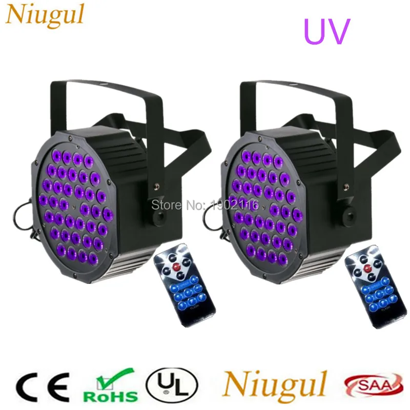 

2pcs/lot Remote Control 36 LEDS UV LED Stage Lights ,Ultraviolet LED Flat Par Light ,Purple Effect Disco DJ Home Party Lighting