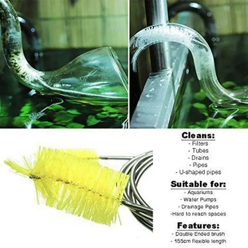 Aquarium Stainless Steel clean brush Air Tube Double Ended Hose Flexible Cleaning Brush