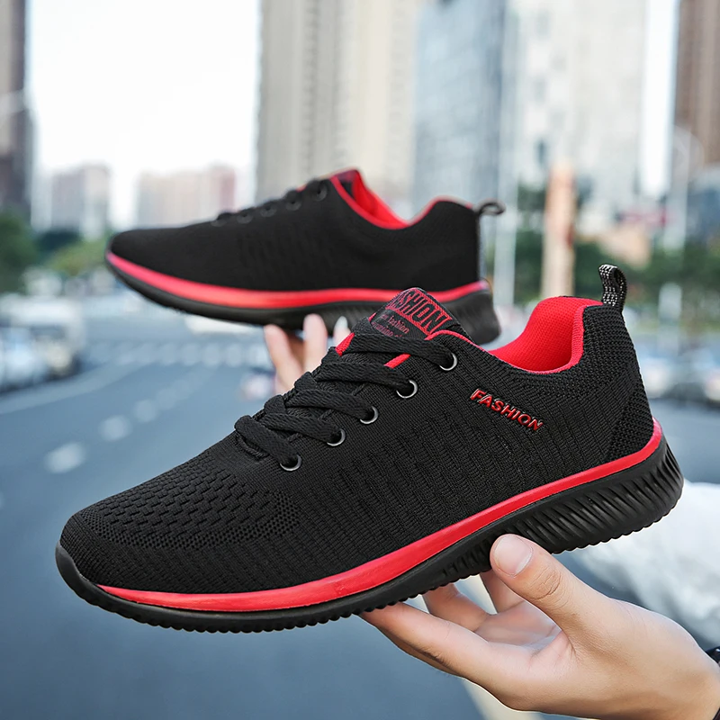 Men's Breathable Sport Shoes Running Men Sneakers Black Red Tennis