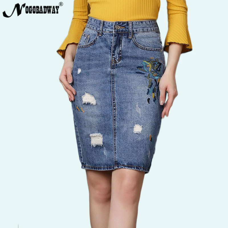 Короткие джинсовые юбки с разрезом сзади для женщин с завышенной талией, летняя Стильная джинсовая мини-юбка с вышивкой, 4XL размера плюс для женщин, тонкая новинка