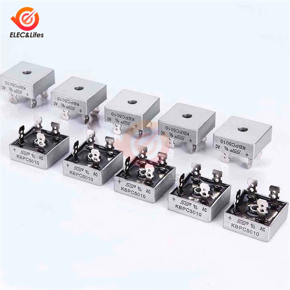 10 STKS Eenfase Diode Bruggelijkrichter, KBPC5010 50A 1000V Volledige Brug Bruggelijkrichters Diode Module Gelijkrichter Regulator met metalen behuizing