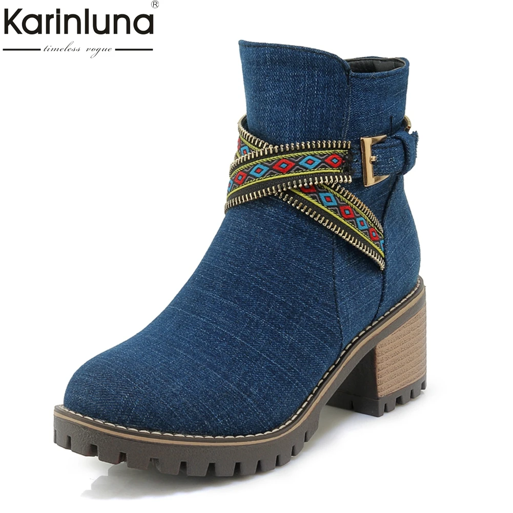 

karinluna 2018 Large Size 34-43 zip up Shoes Woman boots chunky heels hot sale new fashion Ankle Boots female Woman shoes