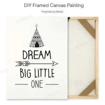 

Black White Dream Motivation Quotes A4 Art Poster Wall Picture DIY Natural Wooden Framed Canvas Paintings Nordic Kids Room Decor