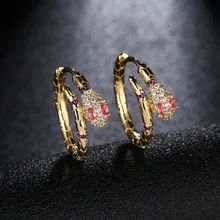 Новые модные аксессуары змея золотистого цвета серьги для женщин красные серьги-кольца с цирконом женские ювелирные изделия ZK40