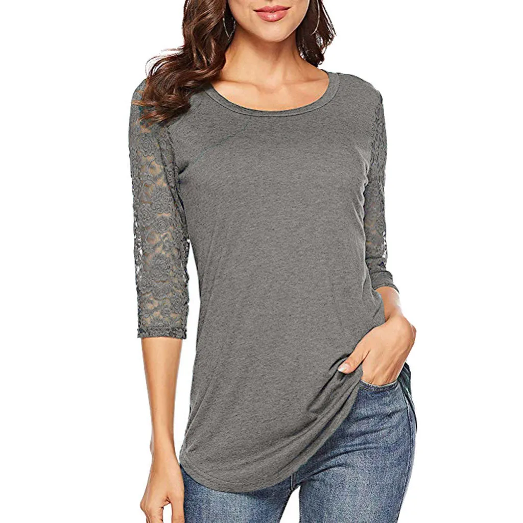 

Summer Women's T-Shirt Tops 3/4 Sleeve Patchwork tshirt Clothes Bayan Gomlek Sexy Lace Female Tee Shirt Pullover 2019