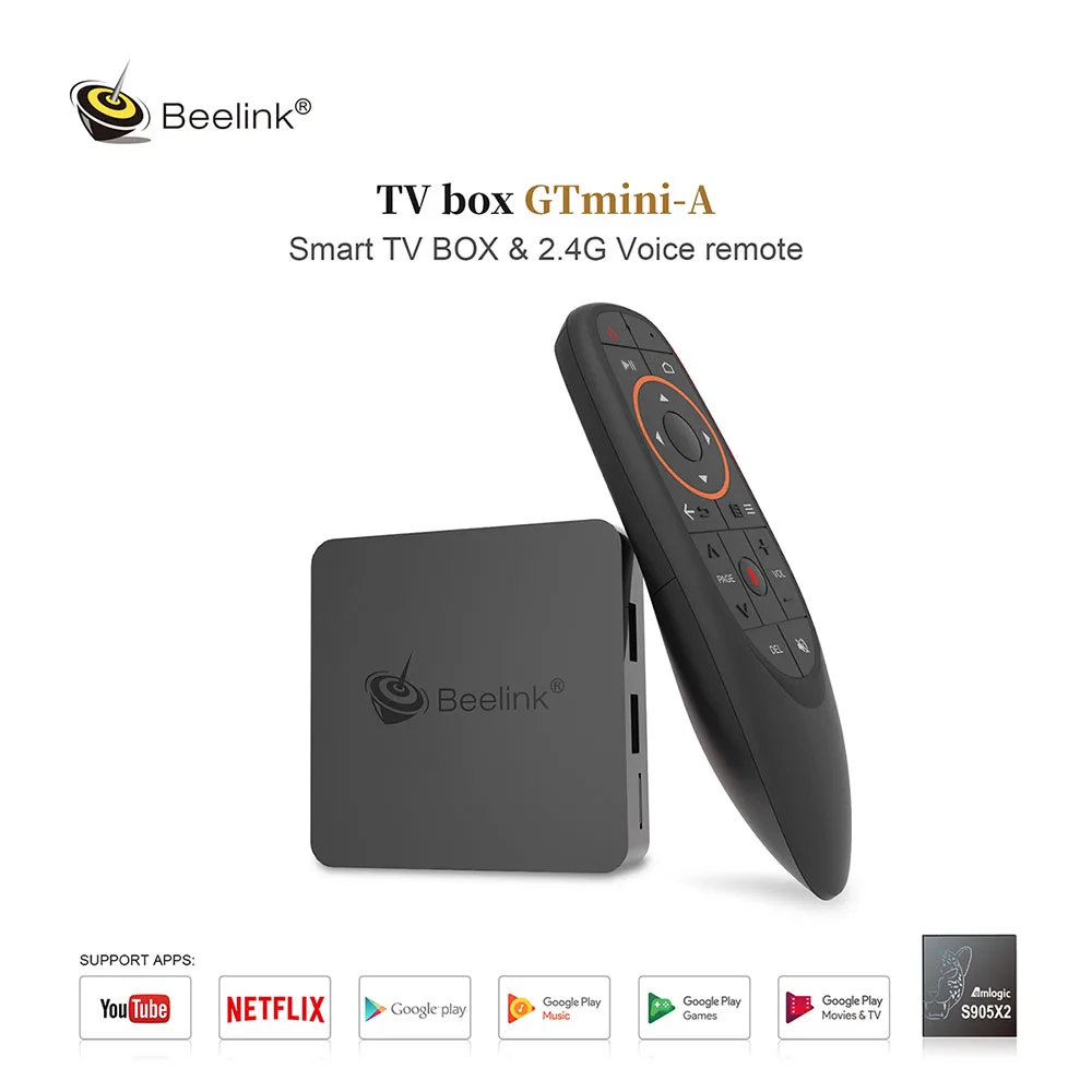 Beelink GTmini-A Android 8,1 Smart tv Box 4K Amlogic S905X2 4 Гб 64 Гб 2,4G+ 5,8G WiFi 1000 Мбит/с BT4.0 H.265 HDR10 2,4G голосовой пульт дистанционного управления