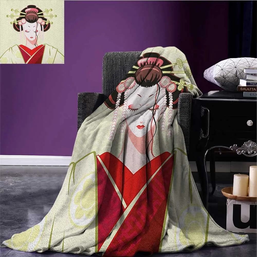 Japanese Printed blanket Geisha Woman Portrait Traditional Asian Kimono