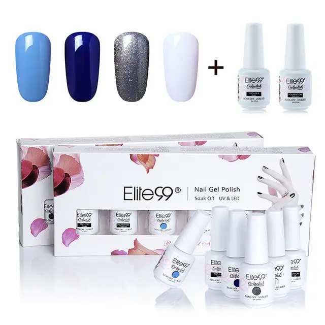 Elite99 6 teile/los 8ml Gel Nagellack Set Reine Farbe Gel Lack Top Basis Mantel Mit Geschenk Box Tränken off Nail art Gel Lack