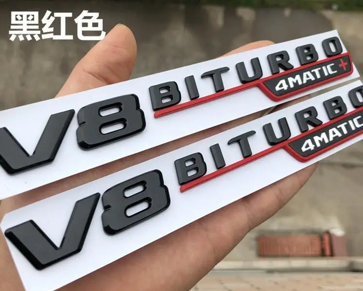 

Glossy Black V8 BITRUBO 4MATIC+ Letters Emblem Badge Fender Side Double Turbo Logo Car Refitting Sticker for Mercedes Benz C63