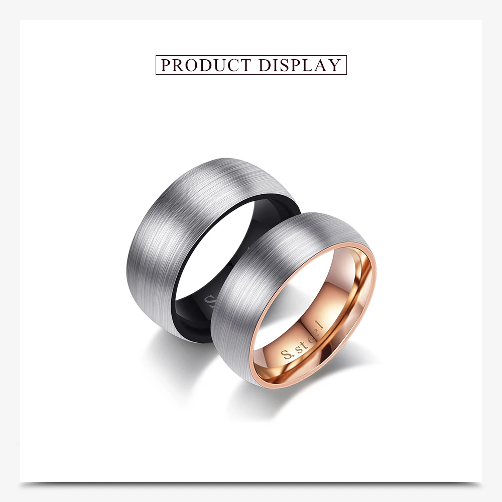 Черное розовое золото нержавеющая сталь обручальные кольца для пар Матовый центр ювелирных изделий для женщин мужчин обручальные кольца