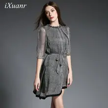 100% Silk Casual Summer Dress Women Irregular Asymmetrical Slim Dress O-Neck Grey Femme New 2016 Casual Dresses for Woman Ladies