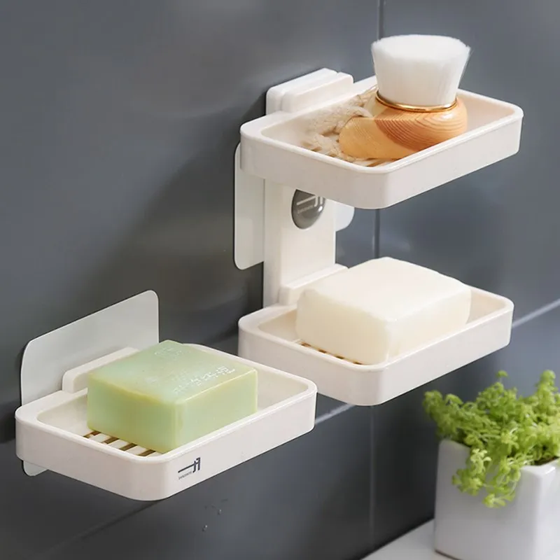 Free Punch Soap Box Drain Creative Wall Hanging Soap Stand Bathroom Storage Toilet Shade Suction