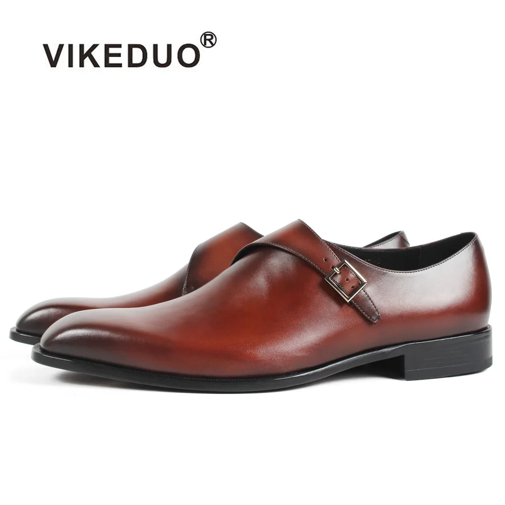 Mano A Hombre 2019 Lujo Cuero Hecho Vikeduo De Patina Brown Doble Marca Moda Zapato Boda Zapatos black Vestido Mens Monje Genuino Para Formal Marrón PqEtxwfx