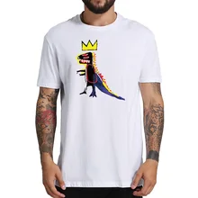 Европейские размеры, хлопок, футболки Basquiat, футболка с рисунком динозавра, короны, уличного искусства, граффити, футболка с коротким рукавом, Повседневные Дышащие топы