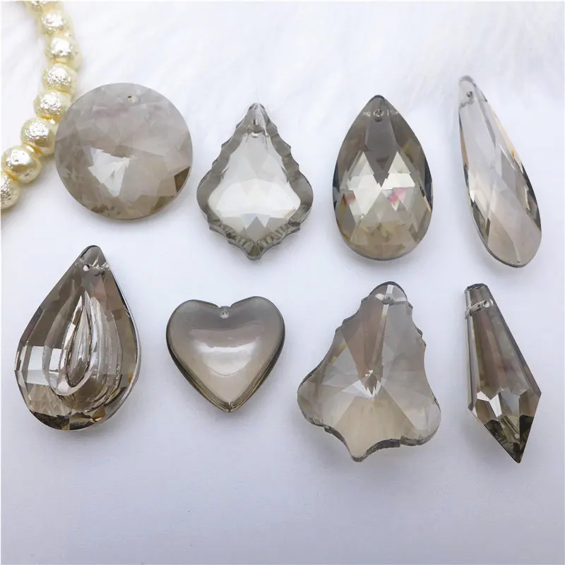 

grey plated crystal pendants glass prisms vintage jewelry DIY accessories necklaces findings K9 pear/tear/water drop/maple leaf